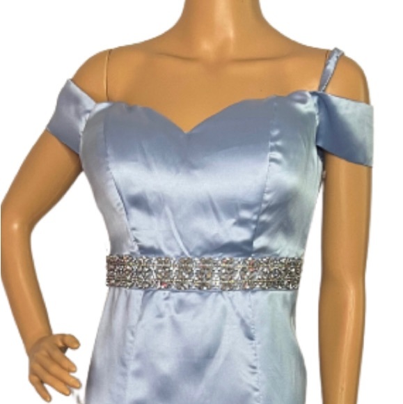 Ice Blue Off Shoulder Mermaid Homecoming Prom Dress - Picture 8 of 9